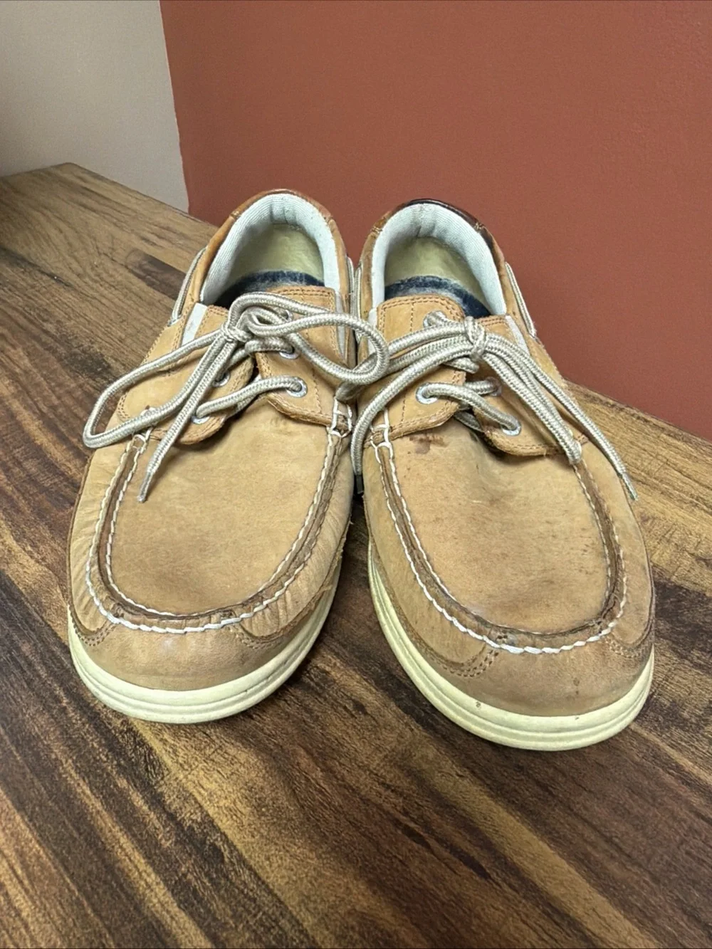 Dockers Beacon Loafers Men's US 11 W Tan Brown Leather Lace Up Boat Shoes